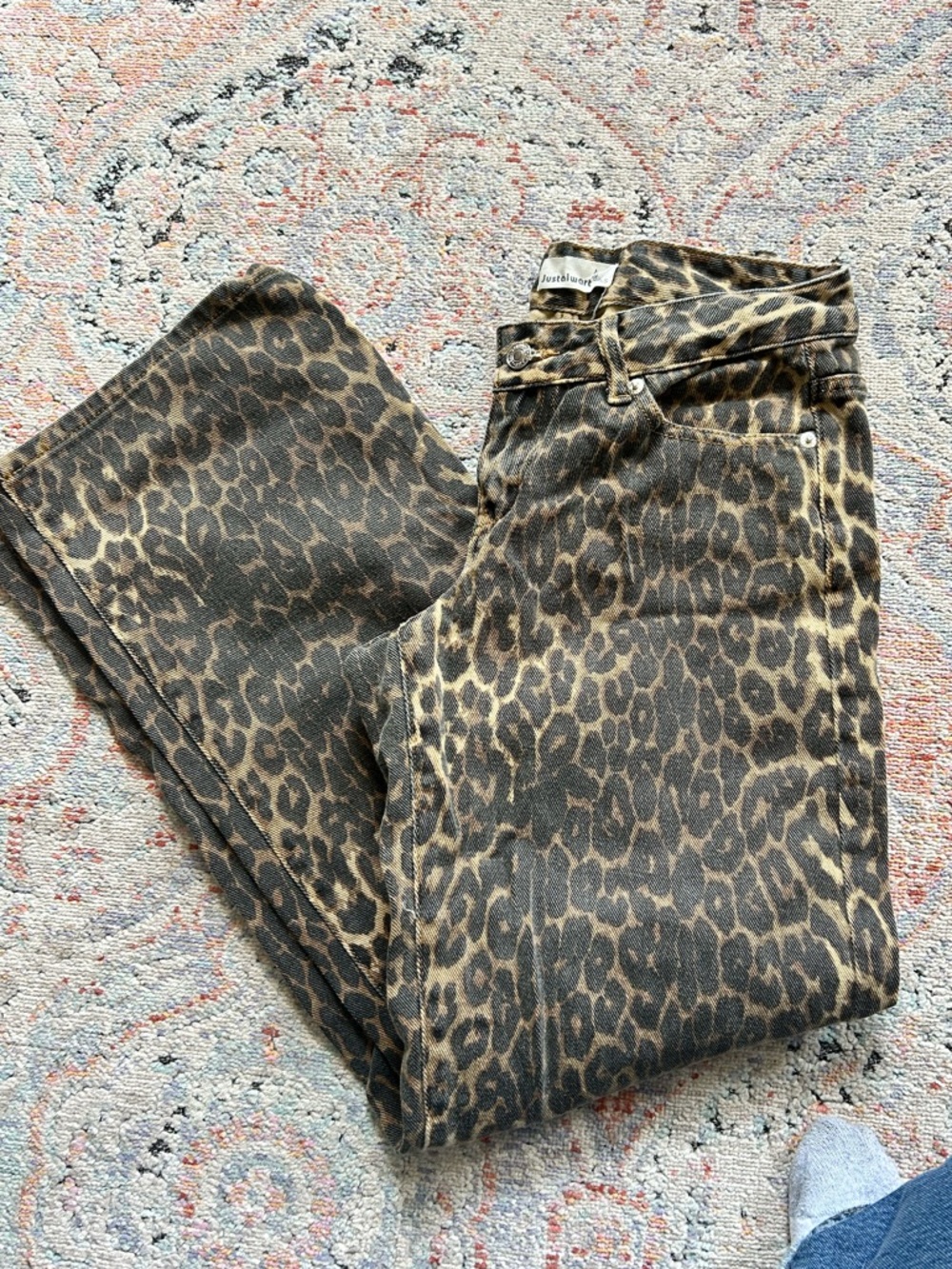 Leopard Print Straight Leg Jeans - Brown